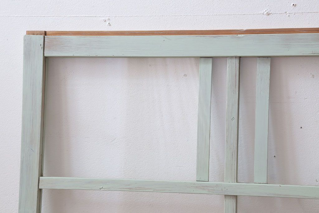 アンティーク　ミントグリーンペイントのガラス戸2枚セット(窓)(1)