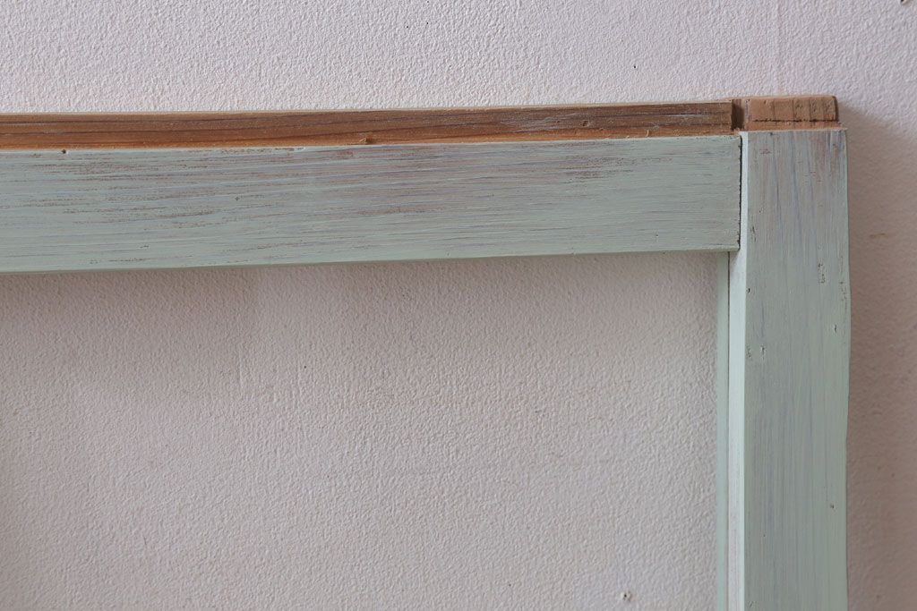 アンティーク　ミントグリーンペイントのガラス戸2枚セット(窓)(1)