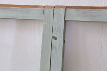 アンティーク　ミントグリーンペイントのガラス戸2枚セット(窓)(1)