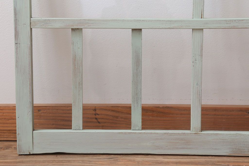アンティーク　ミントグリーンペイントのガラス戸2枚セット(窓)(1)