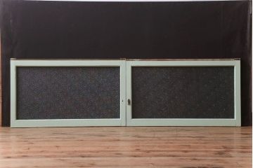 アンティーク　ダイヤガラス入り!ミントグリーンペイントのガラス戸2枚セット(窓)(1)