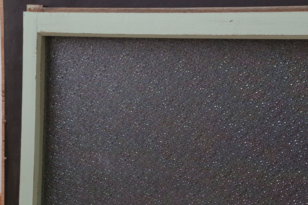 アンティーク　ダイヤガラス入り!ミントグリーンペイントのガラス戸2枚セット(窓)(1)