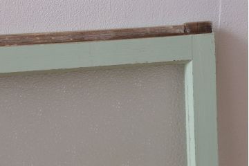 アンティーク　ダイヤガラス入り!ミントグリーンペイントのガラス戸2枚セット(窓)(1)