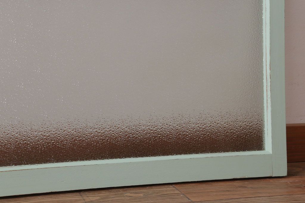 アンティーク　ダイヤガラス入り!ミントグリーンペイントのガラス戸2枚セット(窓)(1)