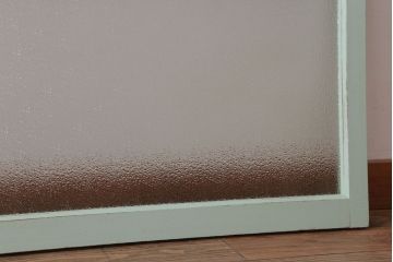 アンティーク　ダイヤガラス入り!ミントグリーンペイントのガラス戸2枚セット(窓)(1)