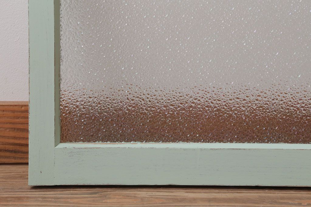 アンティーク　ダイヤガラス入り!ミントグリーンペイントのガラス戸2枚セット(窓)(1)