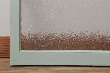 アンティーク　ダイヤガラス入り!ミントグリーンペイントのガラス戸2枚セット(窓)(1)