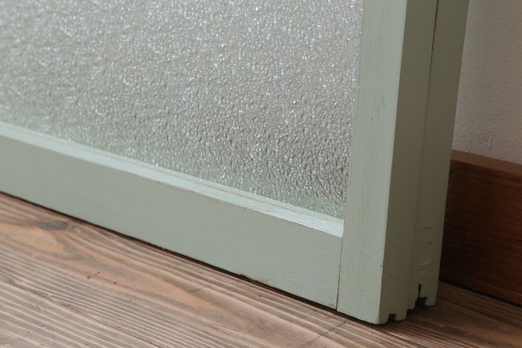 アンティーク　ダイヤガラス入り!ミントグリーンペイントのガラス戸2枚セット(窓)(1)