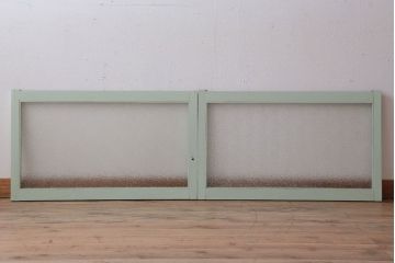 アンティーク　ダイヤガラス入り!ミントグリーンペイントのガラス戸2枚セット(窓)(1)