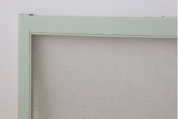 アンティーク　ダイヤガラス入り!ミントグリーンペイントのガラス戸2枚セット(窓)(1)