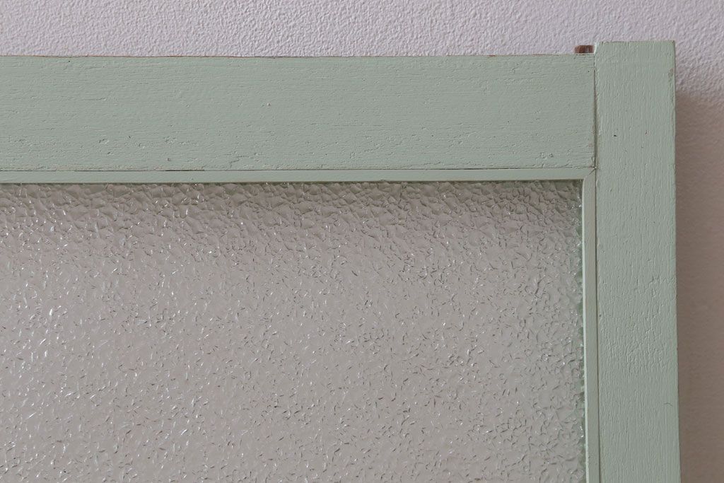 アンティーク　ダイヤガラス入り!ミントグリーンペイントのガラス戸2枚セット(窓)(1)