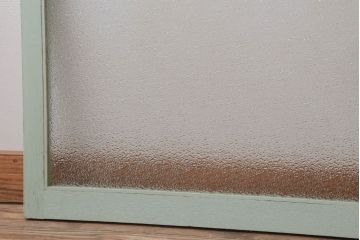 アンティーク　ダイヤガラス入り!ミントグリーンペイントのガラス戸2枚セット(窓)(1)