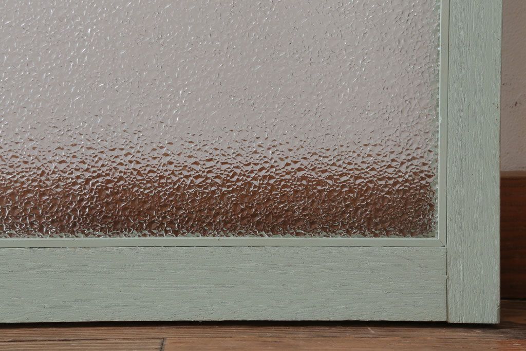 アンティーク　ダイヤガラス入り!ミントグリーンペイントのガラス戸2枚セット(窓)(1)