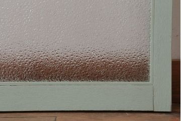 アンティーク　ダイヤガラス入り!ミントグリーンペイントのガラス戸2枚セット(窓)(1)