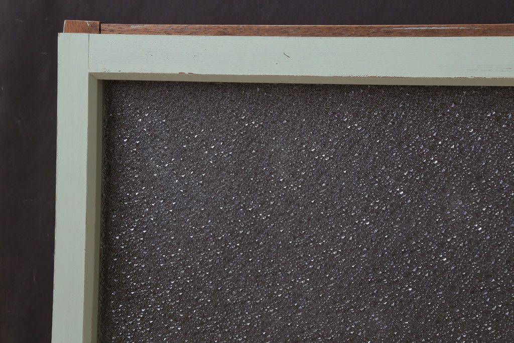 アンティーク　ダイヤガラス入り!ミントグリーンペイントのガラス戸2枚セット(窓)(2)