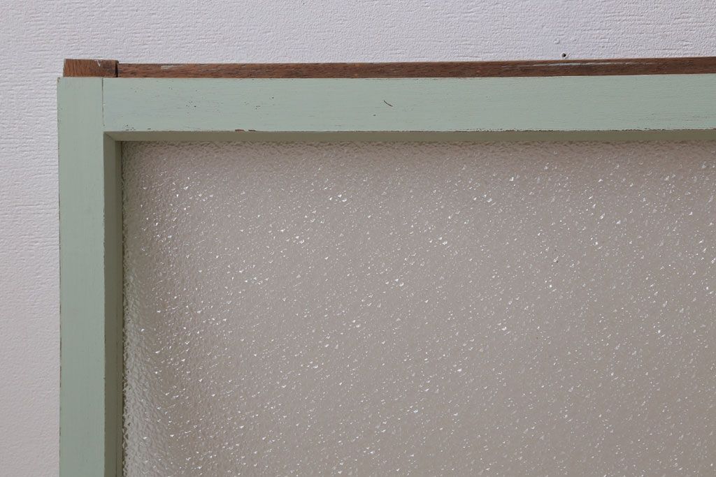 アンティーク　ダイヤガラス入り!ミントグリーンペイントのガラス戸2枚セット(窓)(2)