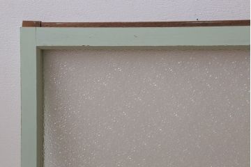 アンティーク　ダイヤガラス入り!ミントグリーンペイントのガラス戸2枚セット(窓)(2)