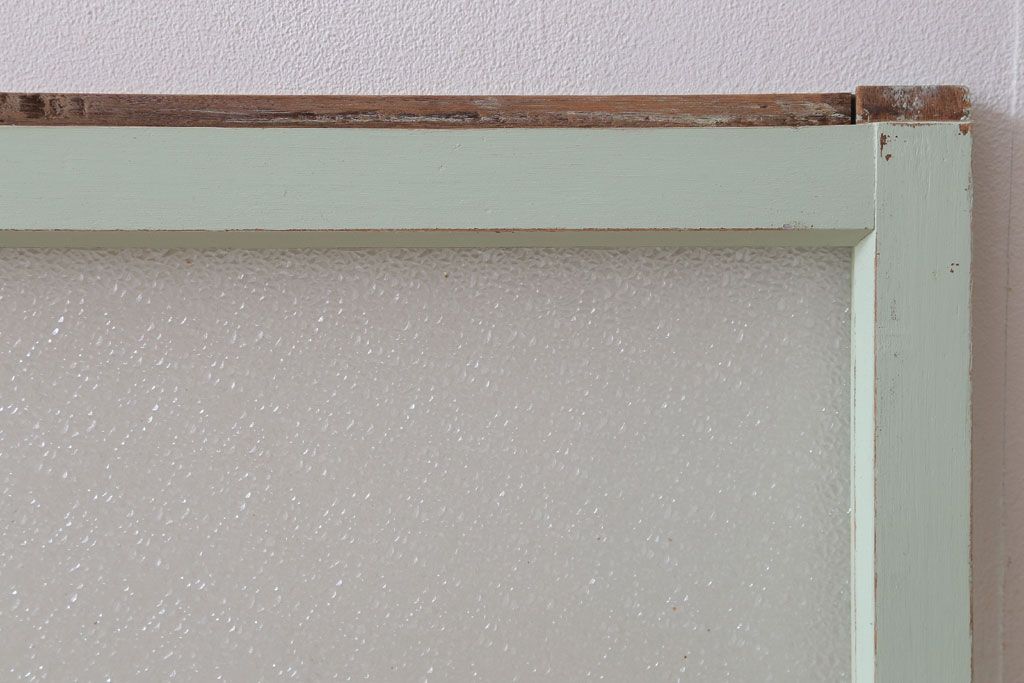 アンティーク　ダイヤガラス入り!ミントグリーンペイントのガラス戸2枚セット(窓)(2)