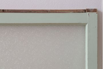 アンティーク　ダイヤガラス入り!ミントグリーンペイントのガラス戸2枚セット(窓)(2)