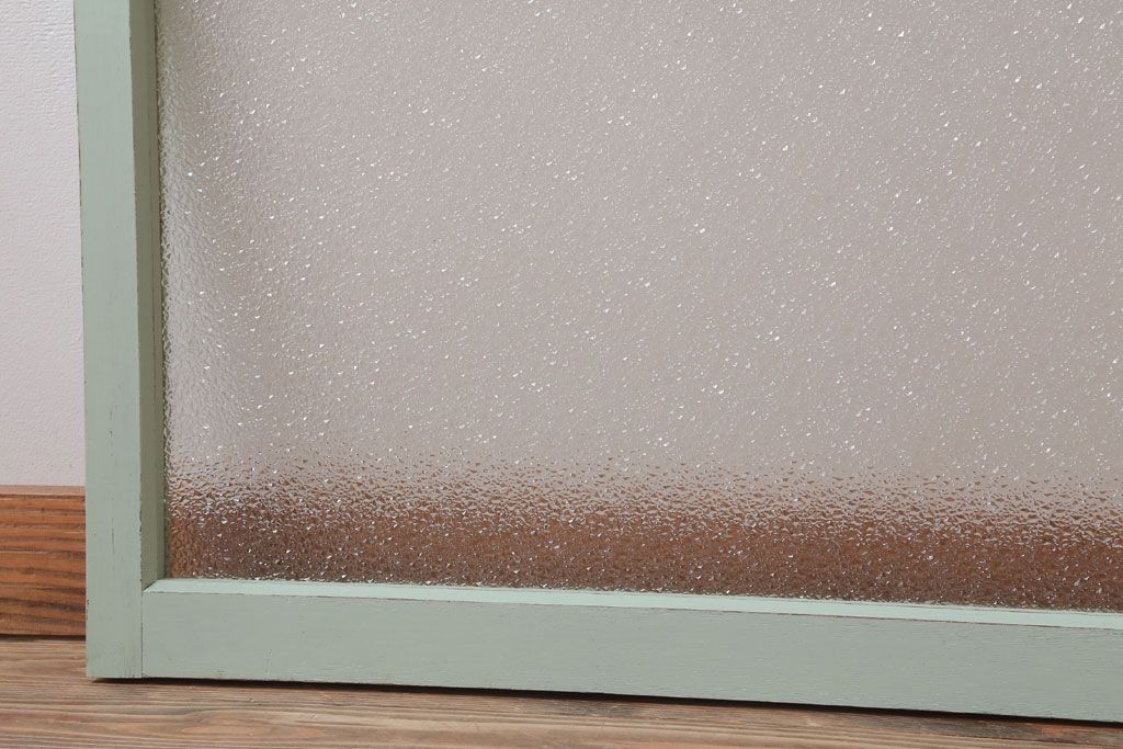 アンティーク　ダイヤガラス入り!ミントグリーンペイントのガラス戸2枚セット(窓)(2)