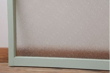 アンティーク　ダイヤガラス入り!ミントグリーンペイントのガラス戸2枚セット(窓)(2)