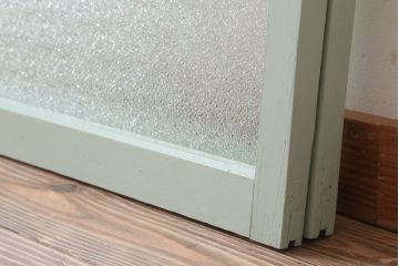 アンティーク　ダイヤガラス入り!ミントグリーンペイントのガラス戸2枚セット(窓)(2)