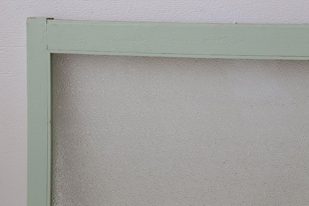 アンティーク　ダイヤガラス入り!ミントグリーンペイントのガラス戸2枚セット(窓)(2)