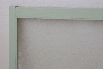 アンティーク　ダイヤガラス入り!ミントグリーンペイントのガラス戸2枚セット(窓)(2)
