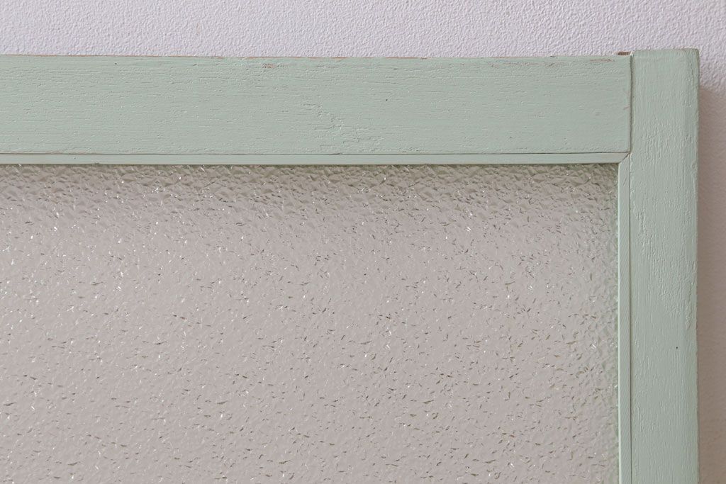 アンティーク　ダイヤガラス入り!ミントグリーンペイントのガラス戸2枚セット(窓)(2)