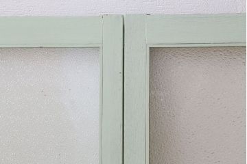 アンティーク　ダイヤガラス入り!ミントグリーンペイントのガラス戸2枚セット(窓)(2)