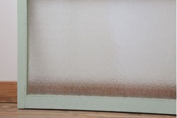 アンティーク　ダイヤガラス入り!ミントグリーンペイントのガラス戸2枚セット(窓)(2)