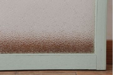 アンティーク　ダイヤガラス入り!ミントグリーンペイントのガラス戸2枚セット(窓)(2)