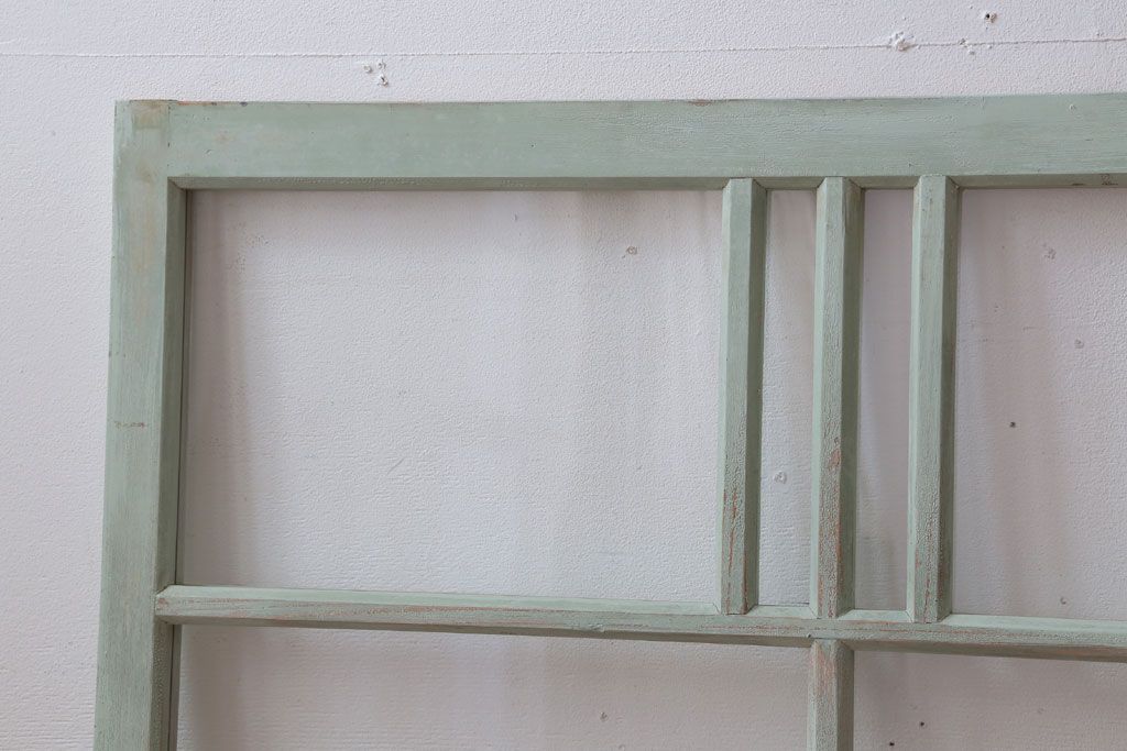 アンティーク　ミントグリーンペイントのガラス戸2枚セット(窓)(2)