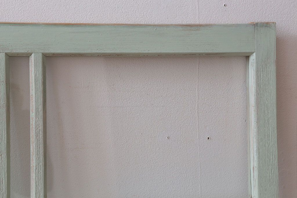 アンティーク　ミントグリーンペイントのガラス戸2枚セット(窓)(2)