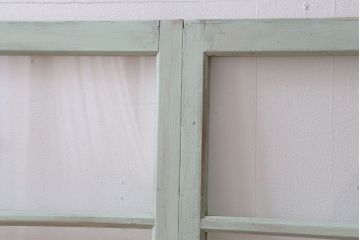 アンティーク　ミントグリーンペイントのガラス戸2枚セット(窓)(2)