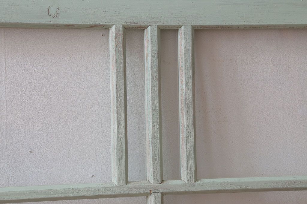 アンティーク　ミントグリーンペイントのガラス戸2枚セット(窓)(2)