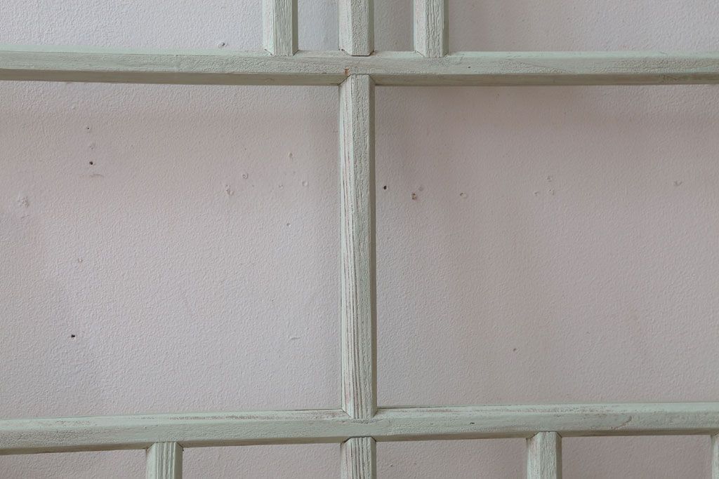 アンティーク　ミントグリーンペイントのガラス戸2枚セット(窓)(2)