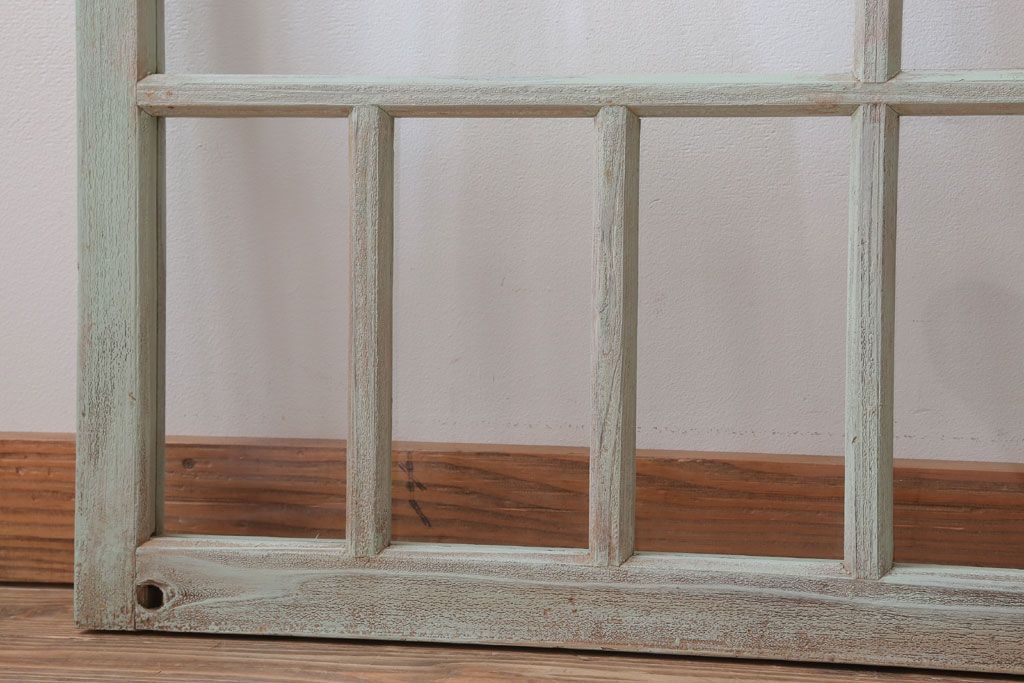 アンティーク　ミントグリーンペイントのガラス戸2枚セット(窓)(2)