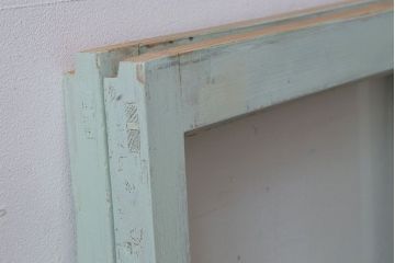 アンティーク　ミントグリーンペイントのガラス戸2枚セット(窓)(2)