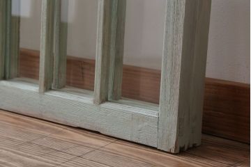 アンティーク　ミントグリーンペイントのガラス戸2枚セット(窓)(2)