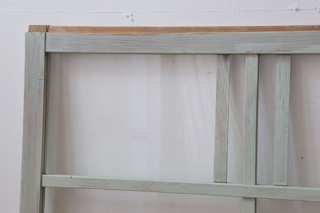 アンティーク　ミントグリーンペイントのガラス戸2枚セット(窓)(2)