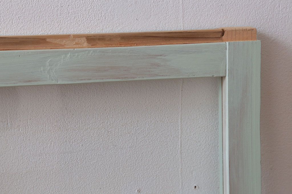 アンティーク　ミントグリーンペイントのガラス戸2枚セット(窓)(2)