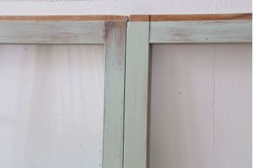 アンティーク　ミントグリーンペイントのガラス戸2枚セット(窓)(2)