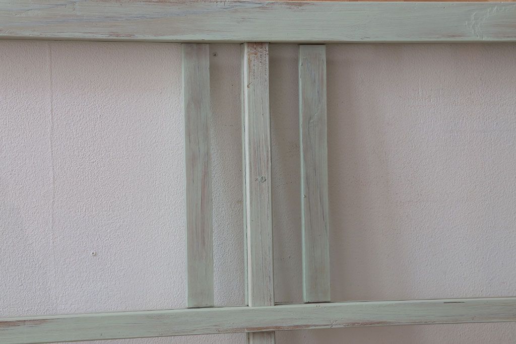 アンティーク　ミントグリーンペイントのガラス戸2枚セット(窓)(2)