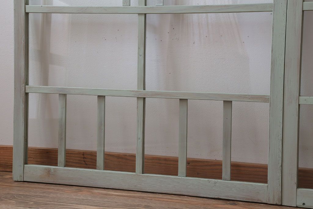 アンティーク　ミントグリーンペイントのガラス戸2枚セット(窓)(2)