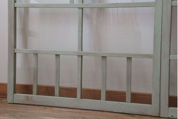 アンティーク　ミントグリーンペイントのガラス戸2枚セット(窓)(2)