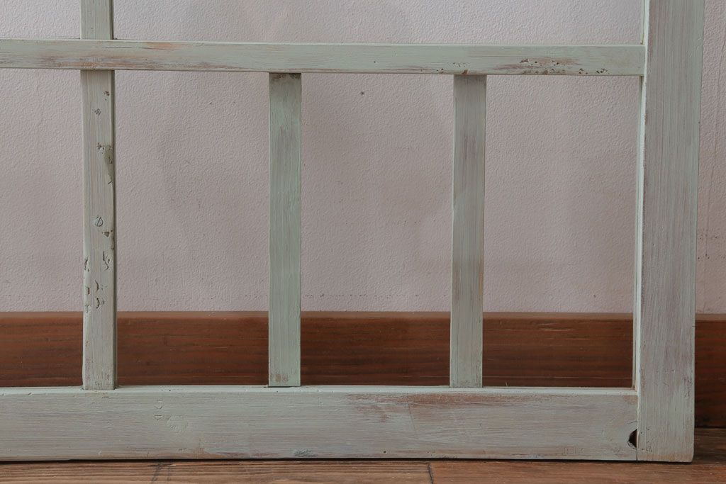 アンティーク　ミントグリーンペイントのガラス戸2枚セット(窓)(2)