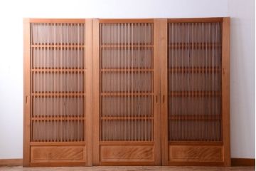 和製アンティーク　裏すりガラス入り!木味が美しい格子戸3枚セット