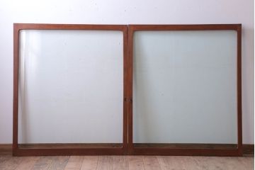 和製アンティーク　総欅材!面取りガラスの引き戸2枚セット(窓)