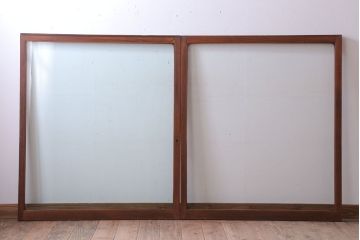 和製アンティーク　総欅材!面取りガラスの引き戸2枚セット(窓)